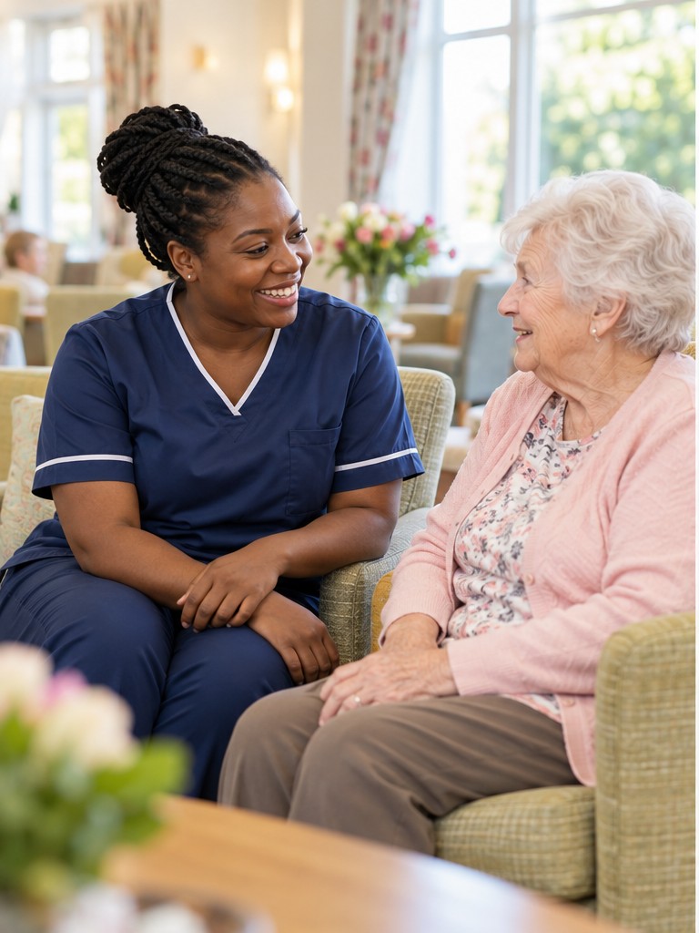 Care professional supporting an older adult