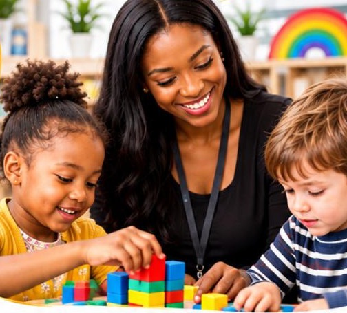 Early years educator supporting children learning through play
