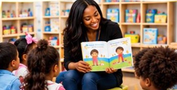 Educator reading a story with children